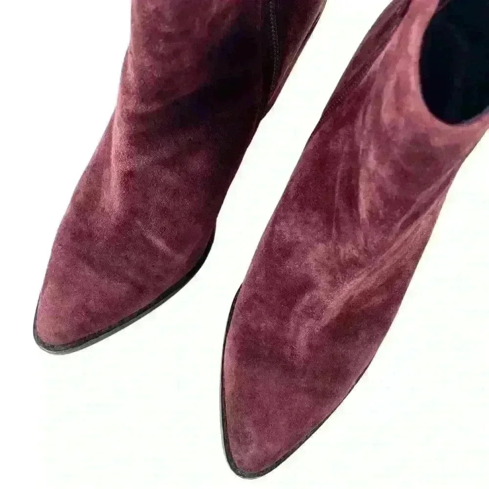 Aldo Burgundy Suede Ankle Boots Metallic Gold Chunky Heels  US 6.5 Date Night - Picture 4 of 16